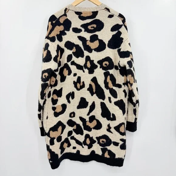 Altar'd State Leopard Print Longline Cardigan Sweater Tan Black M/L C10183 - Picture 3 of 5